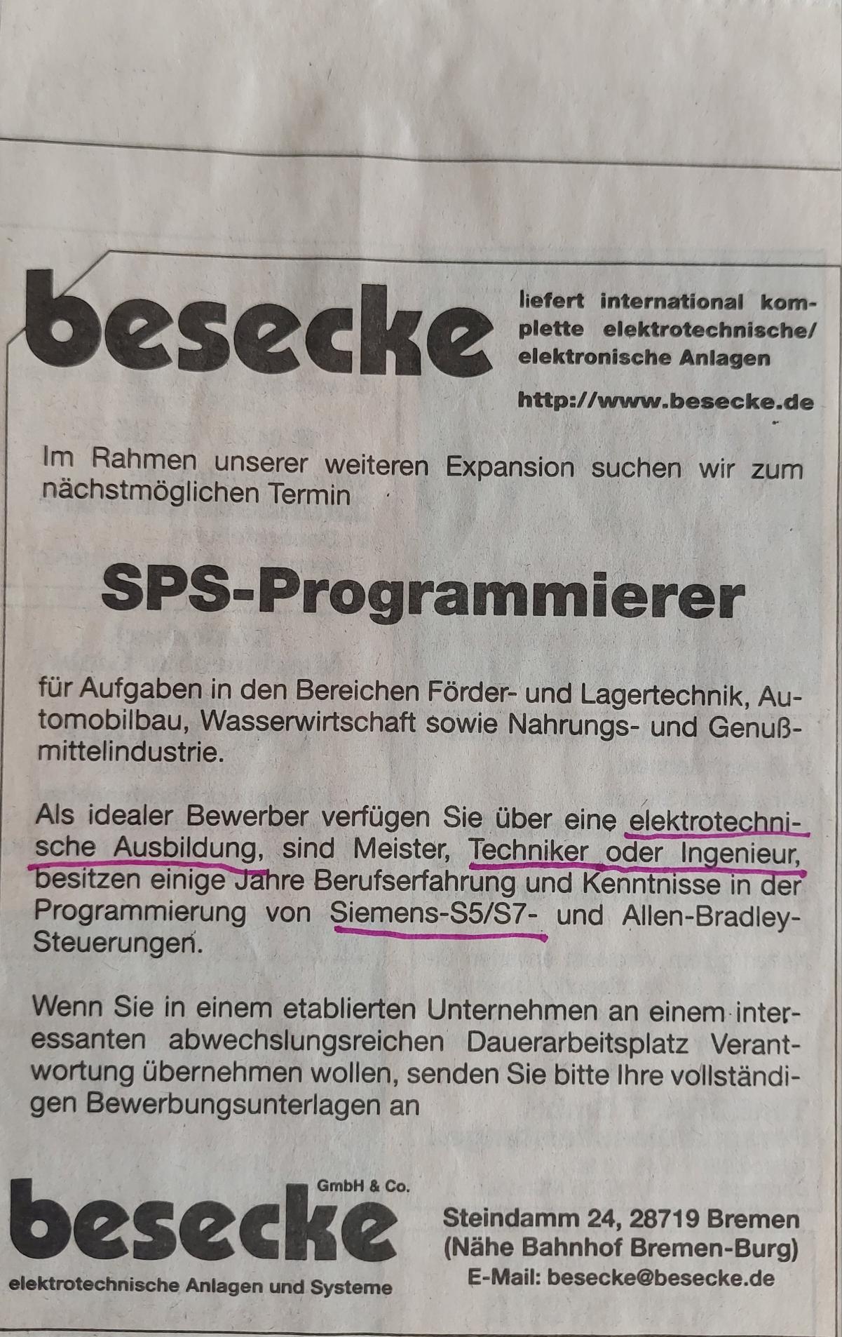 Zeitungsannouce 1999